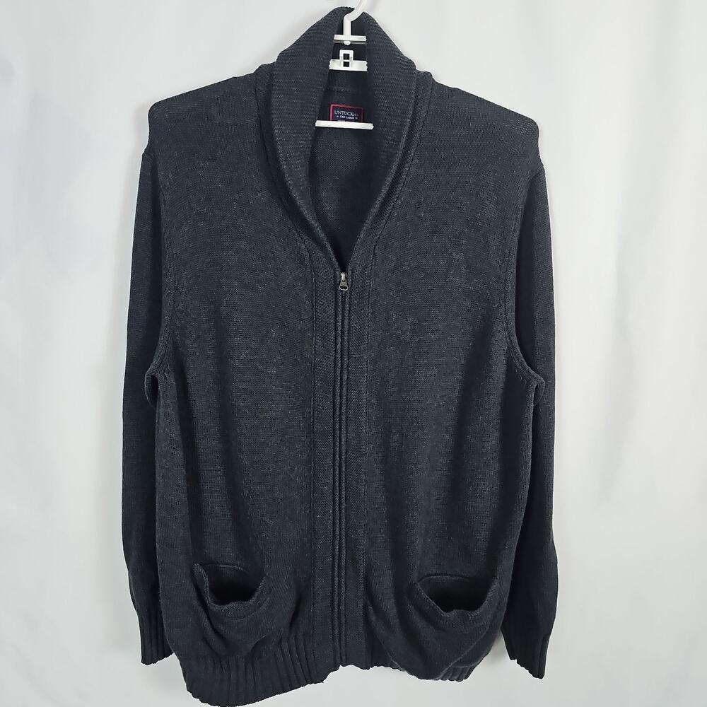 UNTUCKit Women XXXL Full Zip Cardigan Sweater Shawl Neck Charcoal Gray Knit 3XL